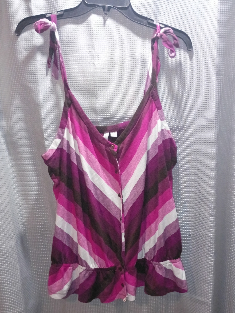 Old Navy Magenta Purple White Striped Tie-Shoulder Tank